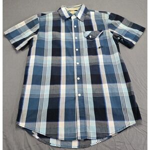 Coastal Button Up Shirt Mens Small Blue, Black Plaid Short Sleeve